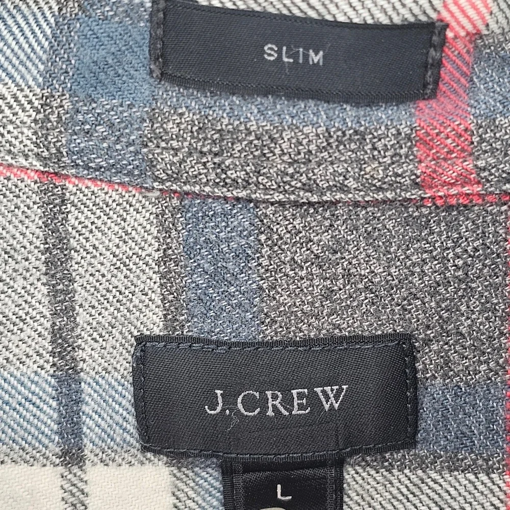 J Crew Men's Slim Fit‎ Plaid Flannel Button Down Shirt Long Sleeve Size L